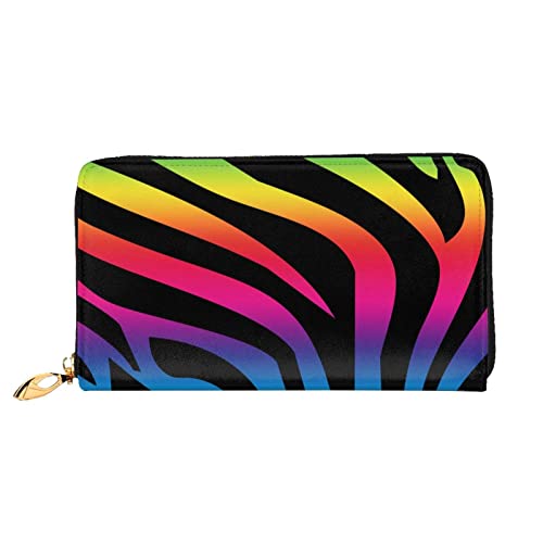 Flamingos in schwarzem Hintergrund, Ledergeldbörse, Damen-Geldbörse, großer Leder-Reißverschluss, Kartenhalter, Organizer, Damen-Reise-Clutch, Zebra-Print, Einheitsgröße von ASEELO