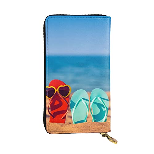 Flip-Flops On A Sandy Beach Wallets Wallet Herren Portemonnaie Leder Geldbörsen für Männer Herren Visitenkarten Geldbörse Schön und großzügig., Schwarz, Einheitsgröße von ASEELO