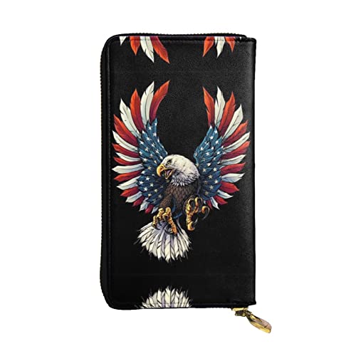 Geldbörsen mit amerikanischer Adler-Flagge für Herren, Leder, lange Clutch-Geldbörse, Vintage-Geldbörse, Business-Geldbörsen, die Gentlemanly Manners zeigen., Schwarz, Einheitsgröße von ASEELO