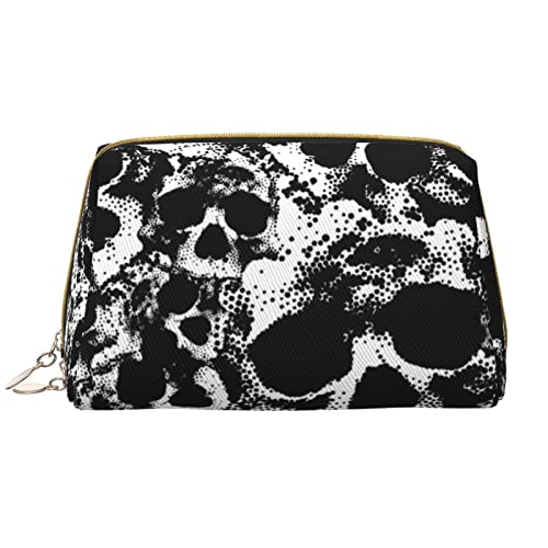 Geometrie Gehirnbild mit Wissenschaft Damen Leder Kosmetiktasche Handtasche Niedlich Kulturbeutel Organizer Reise Make-up Tasche, Schwarzer und weißer Totenkopf, Einheitsgröße von ASEELO