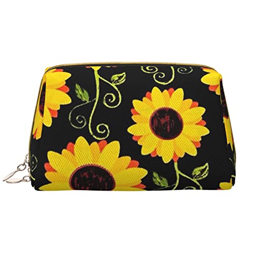 Geometrie Gehirnbild mit Wissenschaft Damen Leder Kosmetiktasche Handtasche Niedlich Kulturbeutel Organizer Reise Make-up Tasche, Stilvolle Sonnenblume, Einheitsgröße von ASEELO