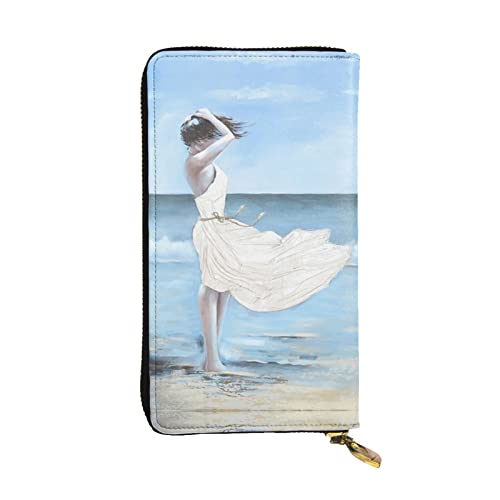 Girl On A Windy Beach Wallets For Men, Leather Long Clutch Purse, Vintage Purse, Business Wallets Showing Gentlemanly Manners., Schwarz, Einheitsgröße von ASEELO