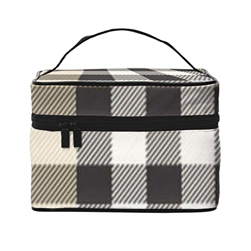 Grau Plaid Linien Make-up-Tasche Make-up-Taschen für Frauen Reise Kosmetiktasche Tragbare Kosmetiktasche Damen Alltagsbedarf Aufbewahrungstasche, Schwarz, Einheitsgröße von ASEELO