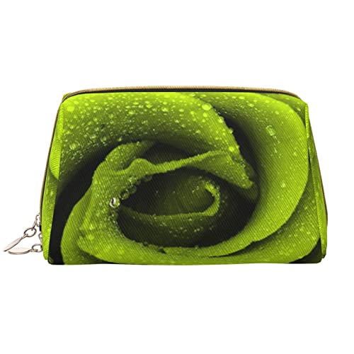 Green Rose Damen Leder Kosmetiktasche Handtasche Niedlich Kulturbeutel Organizer Reise Make Up Tasche, Grüne Rose, Einheitsgröße von ASEELO