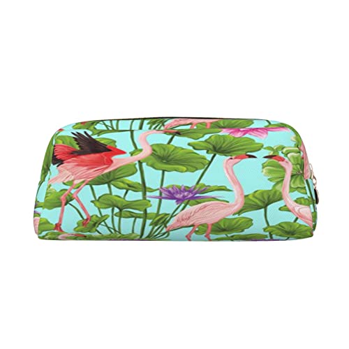 Große Kapazität Leder Federmäppchen Clown Fisch Schreibwaren Federtasche Make-up Tasche Tragbare Büro Schreibwaren Tasche für Teenager Mädchen Erwachsene, Flamingo Love Flowers, Pencil Bag, Kosmetikkoffer von ASEELO