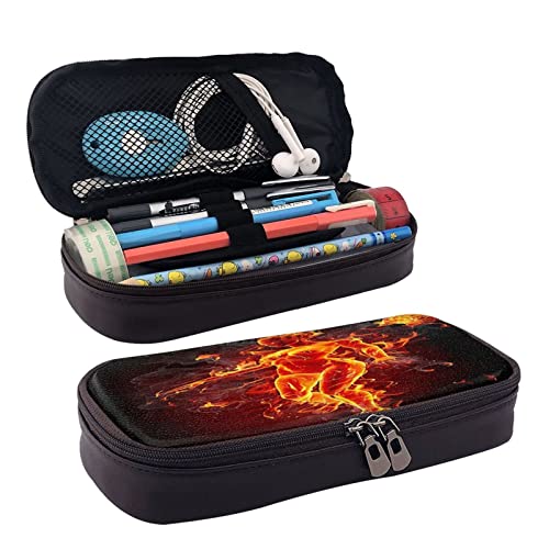 Große Kapazität Leder Federmäppchen Flock von Vögeln Schreibwaren Bleistift Tasche Make-up Tasche Tragbare Büro Schreibwaren Tasche für Teenager Mädchen Erwachsene, Fire Nackte Frau Flamme, Leather pencil case, Kosmetikkoffer von ASEELO