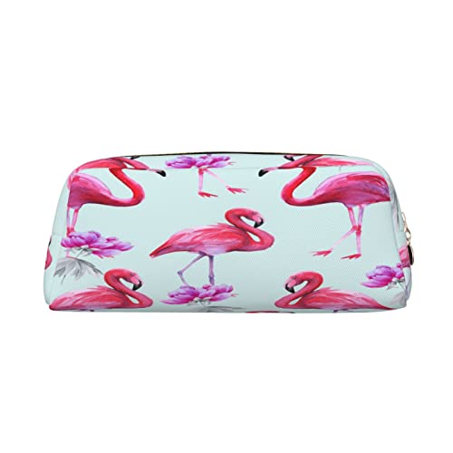 Große Kapazität Leder Federmäppchen Französische Bulldogge und Blumen Schreibwaren Bleistift Tasche Make-up Tasche Tragbare Büro Schreibwaren Tasche für Teens Mädchen Erwachsene, Pink Flamingos, Pencil Bag, Kosmetikkoffer von ASEELO