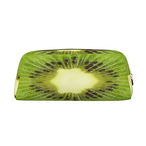 Große Kapazität Leder Federmäppchen Lila und Schwarz Schmetterling Schreibwaren Bleistift Tasche Make-up Tasche Tragbare Büro Schreibwaren Tasche für Teens Mädchen Erwachsene, Kiwi-Scheiben, Pencil Bag, Kosmetikkoffer von ASEELO