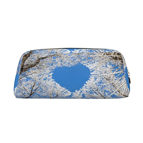 Große Kapazität Leder Federmäppchen Muschel Seestern Schreibwaren Federtasche Make-up Tasche Tragbare Büro Schreibwaren Tasche für Teenager Mädchen Erwachsene, Blue Sky Winterbaum, Pencil Bag, Kosmetikkoffer von ASEELO