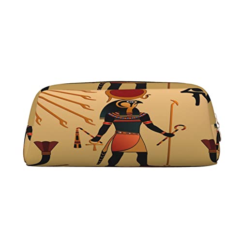 Große Kapazität Leder Federmäppchen Niedlich Schwein Schreibwaren Bleistift Tasche Make-up Tasche Tragbare Büro Schreibwaren Tasche für Teenager Mädchen Erwachsene, Sun Old Egyptian Timeless Grace, Pencil Bag, Kosmetikkoffer von ASEELO