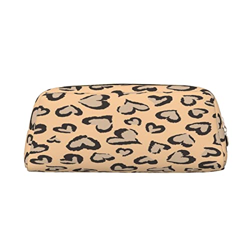 Große Kapazität Leder Federmäppchen Sonnenblume Feld Sonnenuntergang Schreibwaren Bleistift Tasche Make-up Tasche Tragbare Büro Schreibwaren Tasche für Teens Mädchen Erwachsene, Leopard Liebe, Pencil Bag, Kosmetikkoffer von ASEELO