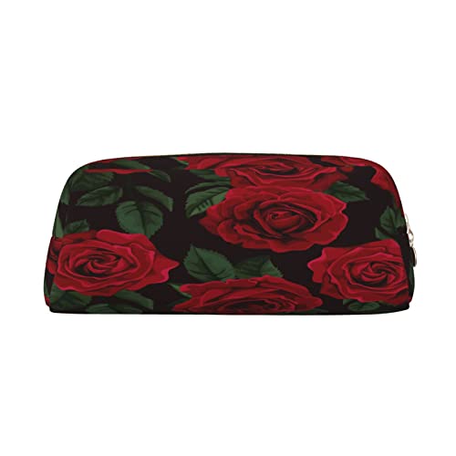 Große Kapazität Leder Federmäppchen Tropical Ocean Sea Fish Schreibwaren Pencil Bag Make-up Tasche Tragbare Büro Schreibwaren Tasche für Teens Mädchen Erwachsene, rote rose, Pencil Bag, Kosmetikkoffer von ASEELO