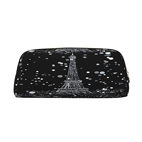 Große Kapazität Leder Federmäppchen Wasserfall Malerei Schreibwaren Bleistift Tasche Make-up Tasche Tragbare Büro Schreibwaren Tasche für Teens Mädchen Erwachsene, Night Paris Eiffelturm, Pencil Bag, Kosmetikkoffer von ASEELO