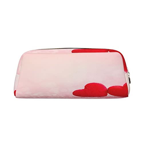 Große Kapazität Leder Federmäppchen Wasserfall Malerei Schreibwaren Bleistift Tasche Make-up Tasche Tragbare Büro Schreibwaren Tasche für Teens Mädchen Erwachsene, Rotes Herz, rosa Glitzer, Pencil Bag, Kosmetikkoffer von ASEELO