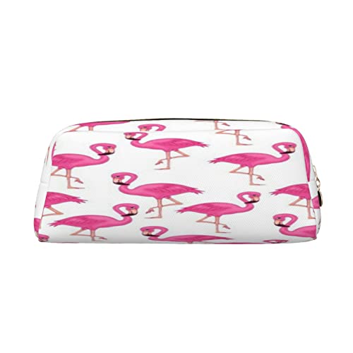 Große Kapazität Leder Federmäppchen gut verhaltene Schnauzer Schreibwaren Bleistift Tasche Make-up Tasche Tragbare Büro Schreibwaren Tasche für Teenager Mädchen Erwachsene, Rosa Flamingo, Pencil Bag, Kosmetikkoffer von ASEELO