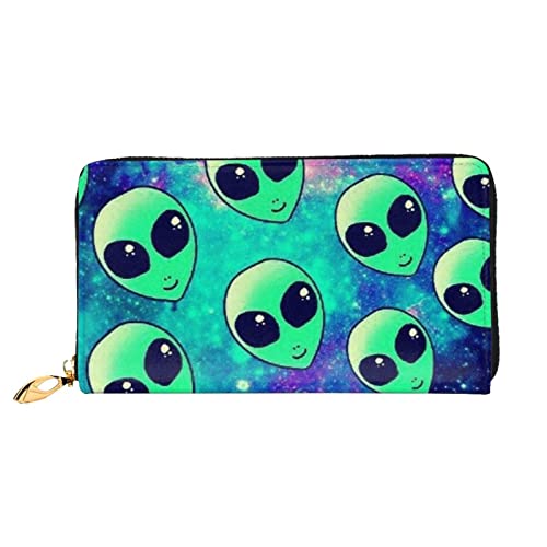 Grüne Aliens Geldbörsen Herren Leder Geldbörsen Lange Clutch Geldbörsen Geschenke für Väter, Ehemänner, Freunde, Schwarz, Einheitsgröße, Classic von ASEELO