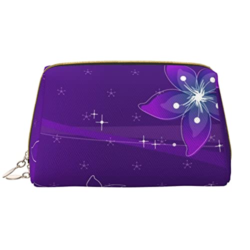 Halloween Fledermaus Damen Leder Kosmetiktasche Handtasche Niedlich Kulturbeutel Organizer Reise Make-up Tasche, Violette Blume, Einheitsgröße von ASEELO