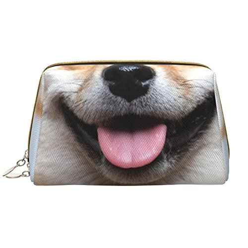 Happy Valentine's Day Damen Leder Kosmetiktasche Handtasche Niedlich Kulturbeutel Organizer Reise Make Up Tasche, Smiling Shiba Inu, Einheitsgröße von ASEELO