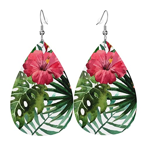 Hibiskus Blume Ohrringe für Frauen Leder Ohrring Ohrring für Frauen Trendy Wassertropfen Ohrringe 2 Stück Set, Einheitsgröße, Leder, Kein Edelstein von ASEELO