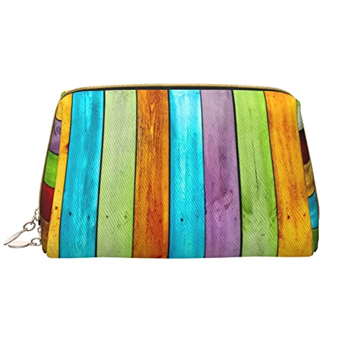 Klavier-Violin-Musiknoten Damen Leder Kosmetiktasche Handtasche Niedlich Kulturbeutel Organizer Reise Make-up Tasche, Bunte Holzbretter, Einheitsgröße von ASEELO