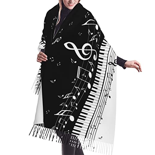 Klaviertasten mit Musiknoten Druck Damen Herbst Winter Schal Klassisch Warm Weich Chunky Große Decke Wrap Schal Schals, Klaviertasten mit Musiknoten, Einheitsgröße von ASEELO