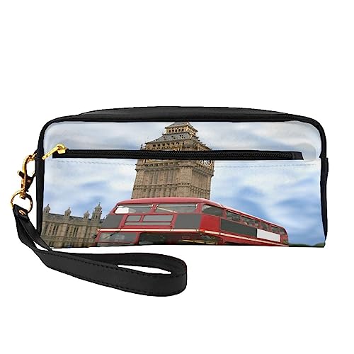 Kleine Kosmetiktasche aus Leder, Motiv: Frohe Weihnachten, Kerze, Kosmetiktasche, Geldbörse, Reise-Make-up-Tasche mit Reißverschluss für Frauen, England Car, Makeup Bag von ASEELO