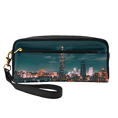 Kleine Kosmetiktasche aus Leder, Motiv: Frohe Weihnachten, Kerze, Kosmetiktasche, Geldbörse, Reise-Make-up-Tasche mit Reißverschluss für Frauen, Taipei Landschaft, Makeup Bag von ASEELO