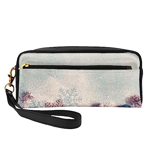 Kleine Kosmetiktasche aus Leder, Motiv: Frohe Weihnachten, Kerze, Kosmetiktasche, Geldbörse, Reise-Make-up-Tasche mit Reißverschluss für Frauen, Weihnachtstag, Makeup Bag von ASEELO