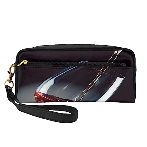 Kleine Kosmetiktasche aus Leder, Motiv: Frohe Weihnachten, Kerze, Kosmetiktasche, Geldbörse, Reise-Make-up-Tasche mit Reißverschluss für Frauen, Weinbecher, Makeup Bag von ASEELO