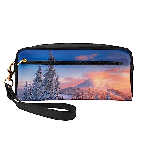 Kleine Kosmetiktasche aus Leder, Motiv: Frohe Weihnachten, Kerze, Kosmetiktasche, Geldbörse, Reise-Make-up-Tasche mit Reißverschluss für Frauen, Winter Wonderlands, Makeup Bag von ASEELO