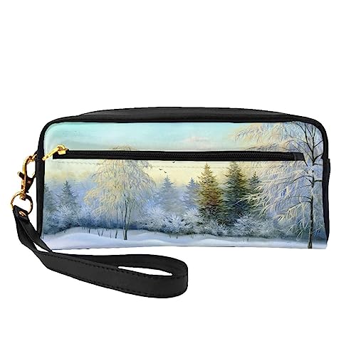 Kleine Kosmetiktasche aus Leder, Motiv: Frohe Weihnachten, Kerze, Kosmetiktasche, Geldbörse, Reise-Make-up-Tasche mit Reißverschluss für Frauen, Wunderschöner Winter, Makeup Bag von ASEELO