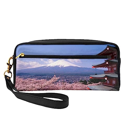 Kleine Make-up-Tasche aus Bambus, Wasserfall-Kosmetiktasche, Geldbörse, Reise-Make-up-Tasche mit Reißverschluss für Frauen, Mount Fuji Japan, Makeup Bag von ASEELO