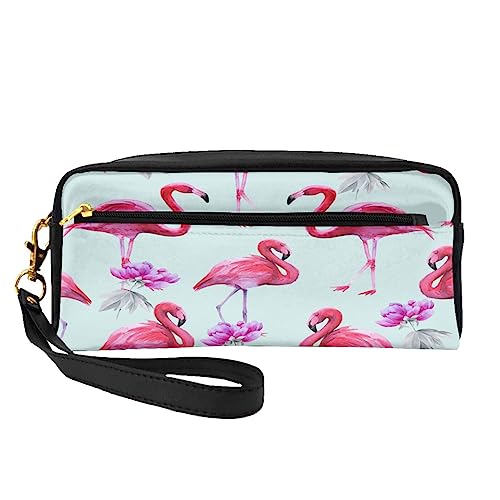 Kleine Make-up-Tasche aus Leder, Beagle-Muster, Kosmetiktasche, Geldbörse, Reise-Make-up-Tasche mit Reißverschluss für Frauen, Pink Flamingos, Makeup Bag von ASEELO