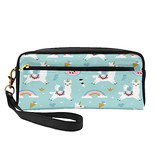 Kleine Make-up-Tasche aus Leder, Flamingo-Kosmetiktasche, Geldbörse, Reise-Make-up-Tasche mit Reißverschluss für Frauen, Süße Llama, Makeup Bag von ASEELO