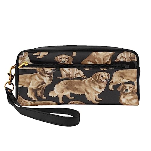 Kleine Make-up-Tasche aus Leder, Ostereier, Kosmetiktasche, Geldbörse, Reise-Make-up-Tasche mit Reißverschluss für Frauen, Golden Retrievers, Makeup Bag von ASEELO