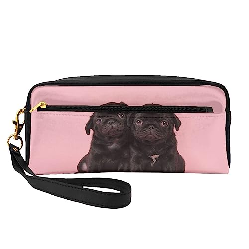 Kleine Make-up-Tasche aus Leder, Ostereier, Kosmetiktasche, Geldbörse, Reise-Make-up-Tasche mit Reißverschluss für Frauen, Süßer schwarzer Mops, Makeup Bag von ASEELO