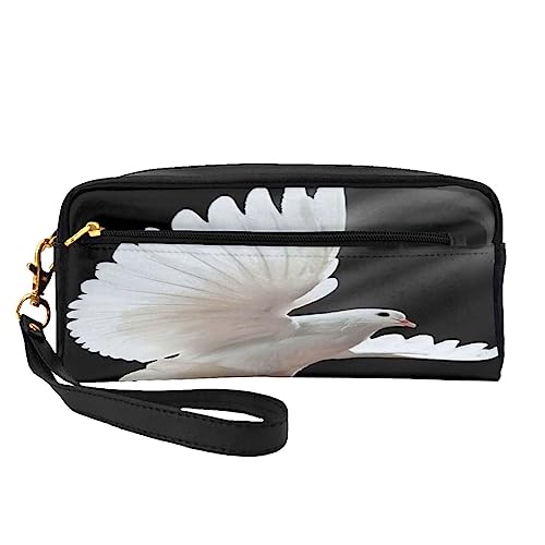 Kleine Make-up-Tasche aus Leder, Stadtstraße, rot, Retro, Auto, Kosmetiktasche, Geldbörse, Reise-Make-up, Reißverschlusstasche für Frauen, Fliegende Taube, Makeup Bag von ASEELO