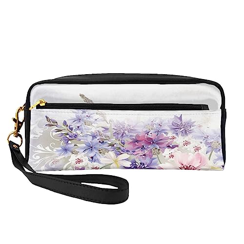 Kleine Make-up-Tasche aus Leder, Weihnachten, Kosmetiktasche, Geldbörse, Reise-Make-up-Tasche mit Reißverschluss für Frauen, Floral Swirls Efeu, Makeup Bag von ASEELO