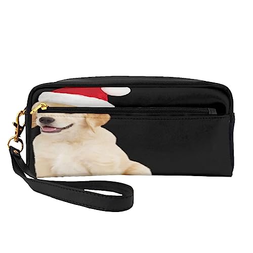 Kleine Make-up-Tasche aus Leder, Weihnachten, Kosmetiktasche, Geldbörse, Reise-Make-up-Tasche mit Reißverschluss für Frauen, Weihnachtshunde, Makeup Bag von ASEELO