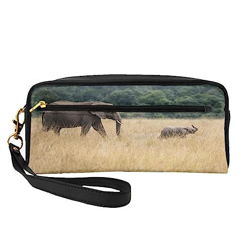 Kleine Make-up-Tasche aus Leder, Weihnachten, Kosmetiktasche, Geldbörse, Reise-Make-up-Tasche mit Reißverschluss für Frauen, elefant, Makeup Bag von ASEELO