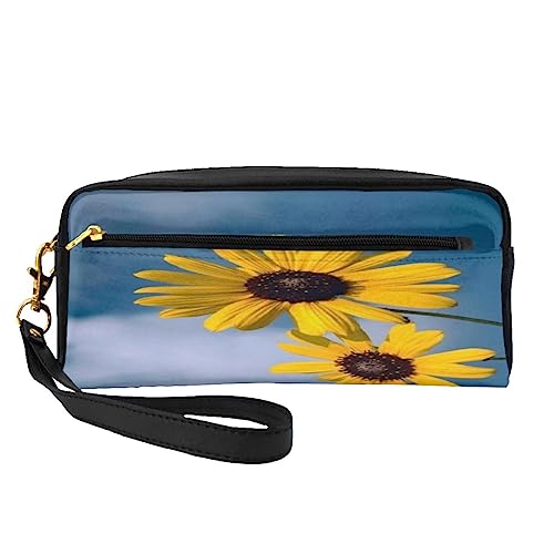 Kleine Make-up-Tasche aus Leder, Weihnachten, Kosmetiktasche, Geldbörse, Reise-Make-up-Tasche mit Reißverschluss für Frauen, sonnenblume, Makeup Bag von ASEELO