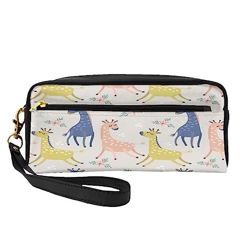 Kleine Make-up-Tasche aus Leder, buntes Schmetterlingsmuster, Kosmetiktasche, Geldbörse, Reise-Make-up-Tasche mit Reißverschluss für Frauen, Niedliche Giraffe, Makeup Bag von ASEELO