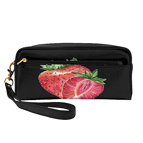 Kleine Make-up-Tasche aus Leder, für Paare, Giraffe, Kosmetiktasche, Geldbörse, Reise-Make-up-Tasche mit Reißverschluss für Frauen, erdbeere, Makeup Bag von ASEELO