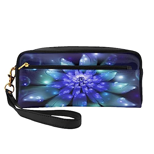 Kleine Make-up-Tasche aus Leder, niedliches Slooth-Kosmetiktasche, Geldbörse, Reise-Make-up-Tasche mit Reißverschluss für Frauen, Fantasy Blue Flower, Makeup Bag von ASEELO