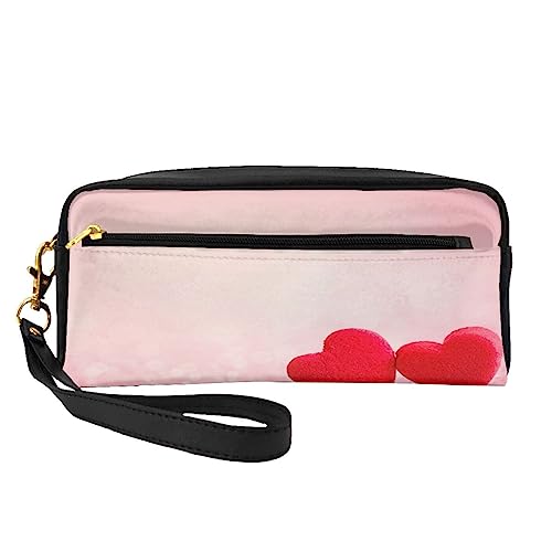 Kleine Make-up-Tasche aus Leder, rotes Herz, rosa Glitzer, Kosmetiktasche, Geldbörse, Reise-Make-up-Tasche mit Reißverschluss für Frauen, Rotes Herz, rosa Glitzer, Makeup Bag von ASEELO