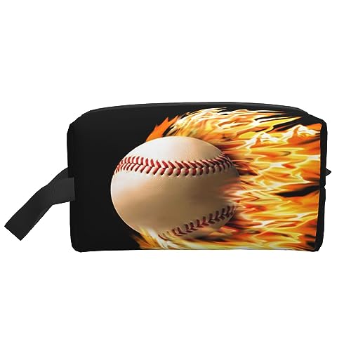 Kosmetiktasche mit 3D-Blumenmotiv, Aufbewahrungstasche, Geldbörse, Reise-Make-up-Tasche mit Reißverschluss für Damen, Fire Baseball, storage bag von ASEELO