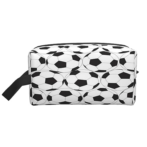 Kosmetiktasche mit Seestern, Muschel, Strand, Kosmetiktasche, Aufbewahrungstasche, Geldbörse, Reise-Make-up-Tasche mit Reißverschluss für Damen, Schwarz-weißes Fußball-Muster, storage bag von ASEELO