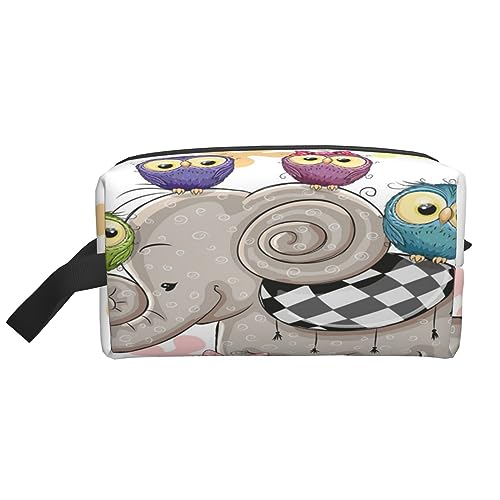 Kosmetiktasche mit britischer Flagge, Aufbewahrungstasche, Geldbörse, Reise-Make-up-Tasche mit Reißverschluss für Damen, Cartoon Elefant und Eulen Floral, storage bag von ASEELO