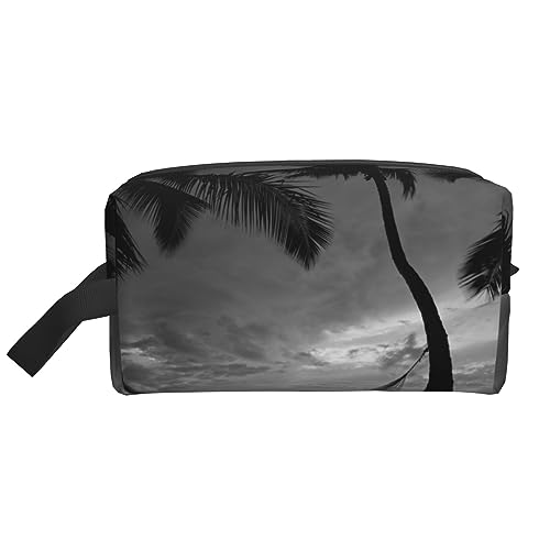 Kosmetiktasche mit schwarzen und weißen Blumen, Kosmetiktasche, Aufbewahrungstasche, Geldbörse, Reise-Make-up-Tasche mit Reißverschluss für Damen, Schwarz und Weiß Strand, storage bag von ASEELO