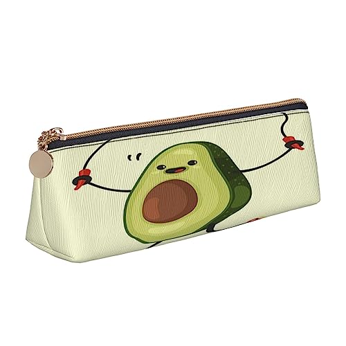 Leder-Dreieck-Federmäppchen, buntes Schmetterlingsmuster, Schreibwaren-Federtasche, Make-up-Tasche, tragbare Büro-Schreibwaren-Tasche für Teenager, Mädchen, Erwachsene, Avocadoseilspringen, Leather Pencil Case, Kosmetikkoffer von ASEELO